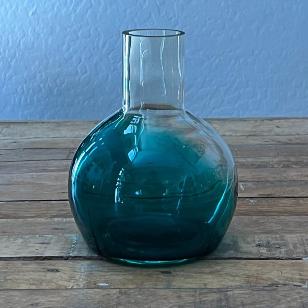 Art Glass Hand-blown Bud Vase 7" Gradient Clear Aquamarine